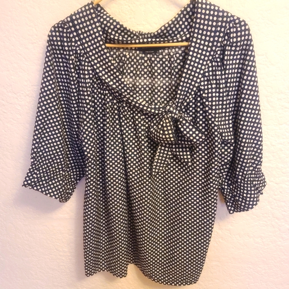 BCBG Black and White Polka Dot Blouse M